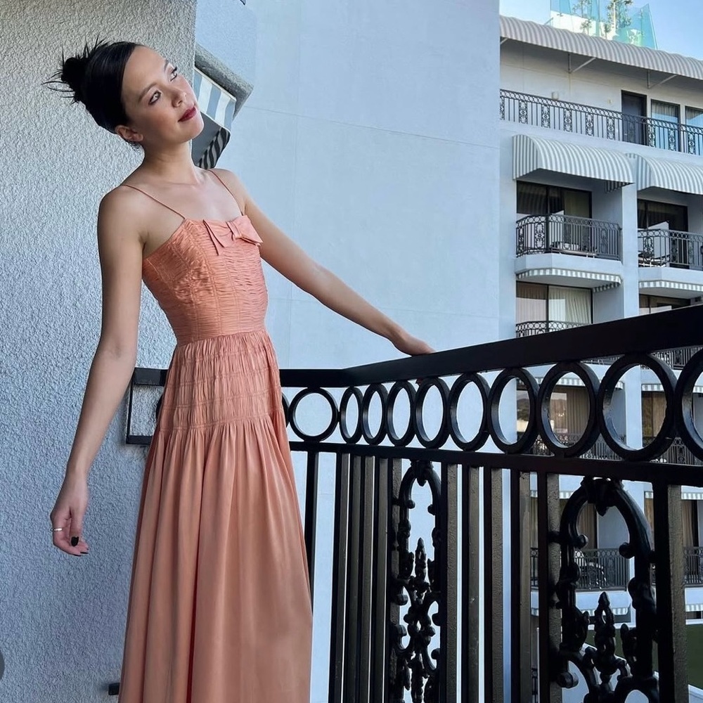 Doen 100% silk dress in papaya NWT - Picture 2 of 9
